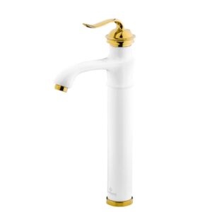 شیر روشویی پایه بلند آمیتیس سفید طلا